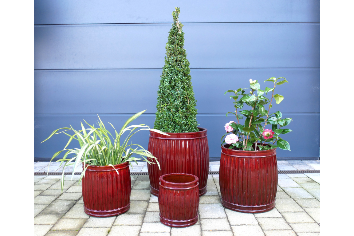 Outdoor Garden Planters, Red Clay, Round, Set Of 4 — Decor Interiors ...