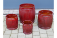 Outdoor Garden Planters, Red Clay, Round, Set Of 4