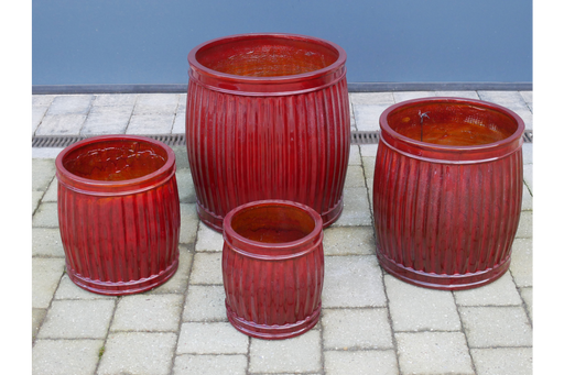 Outdoor Garden Planters, Red Clay, Round, Set Of 4