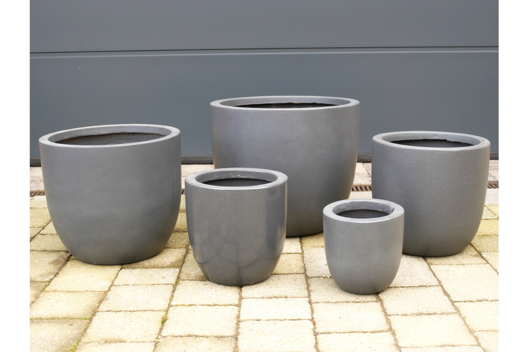 Outdoor Garden Planters, Grey Clay, Round, Set Of 5