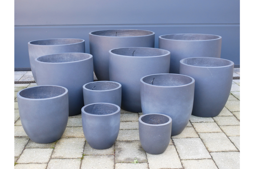 Outdoor Garden Planters, Blue Clay, Round, Set Of 11