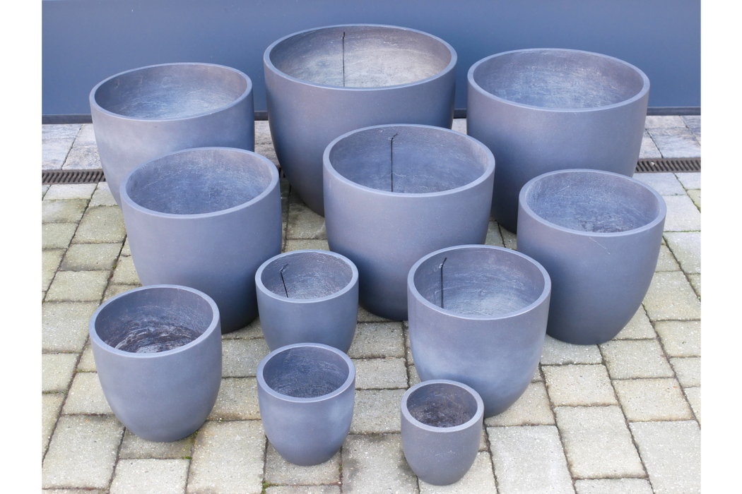 Outdoor Garden Planters, Blue Clay, Round, Set Of 11