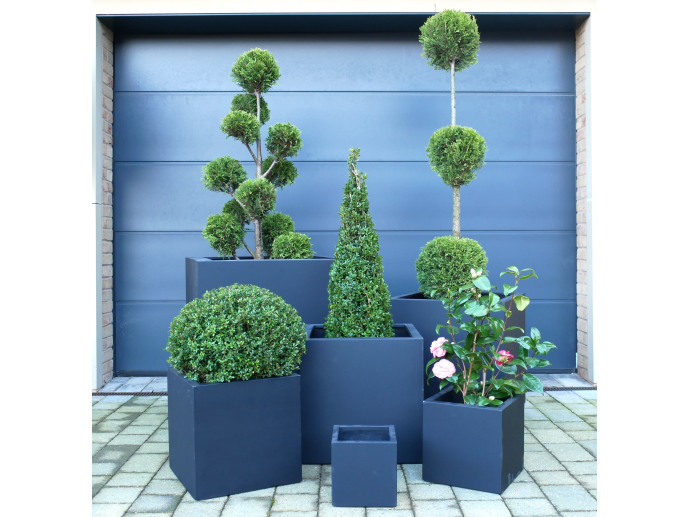 Outdoor Garden Planters, Blue Clay, Set Of 6