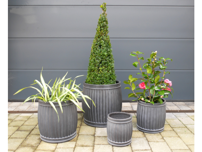 Outdoor Garden Planters, Grey Clay, Round, Set Of 4