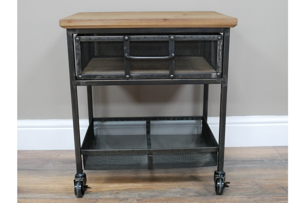 Black & Wooden Distressed Industrial Bedside Cabinet