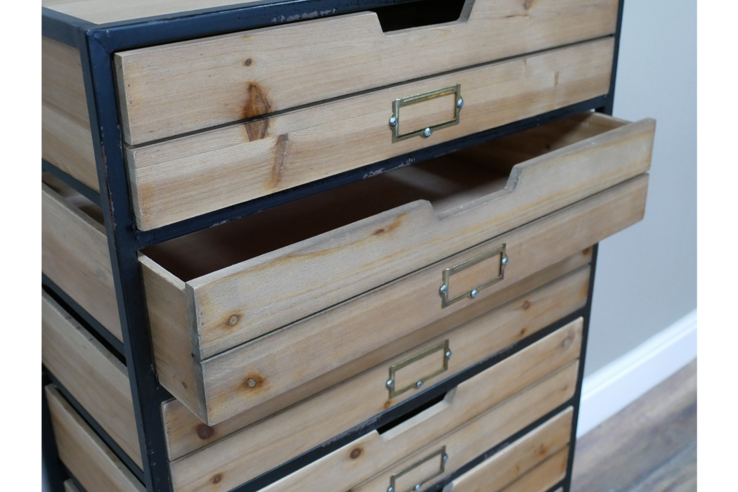 Multi Drawer Wood & Black Metal Storage / Shelving Cabinet - 105 x 60 cm   ( Due back in 31th of December)