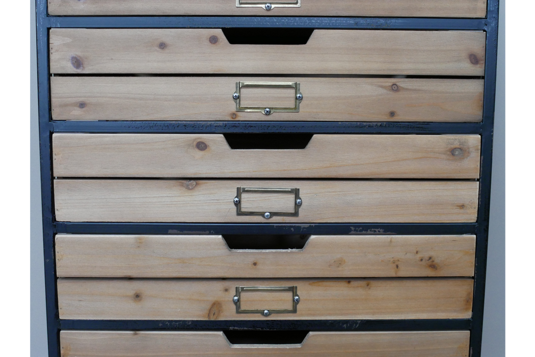 Multi Drawer Wood & Black Metal Storage / Shelving Cabinet - 105 x 60 cm   ( Due back in 31th of December)