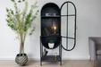 Charlesville Floor Shelf Unit, Small, Single Glass Door, Display Cabinet, Arched Black Metal Frame