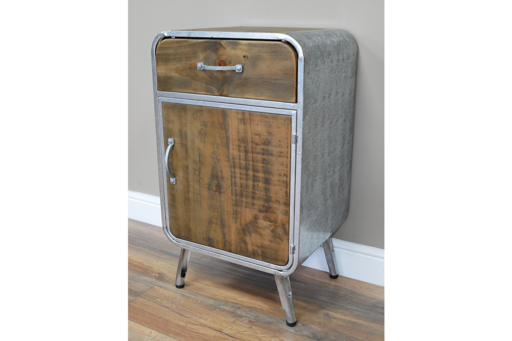 Silver & Wooden Industrial Bedside Cabinet