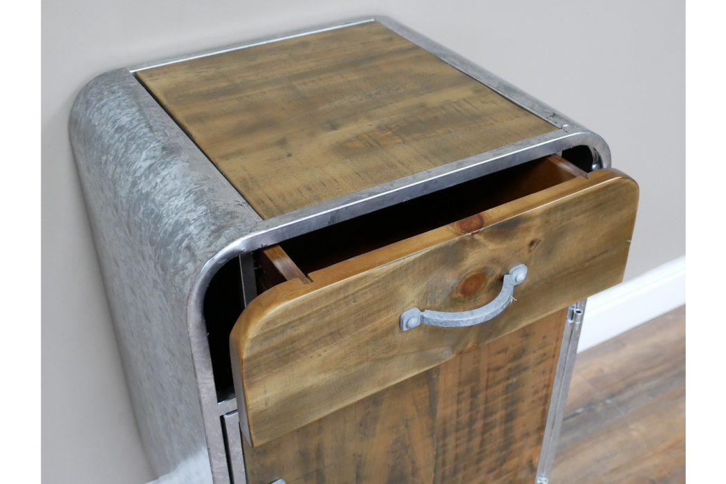 Silver & Wooden Industrial Bedside Cabinet