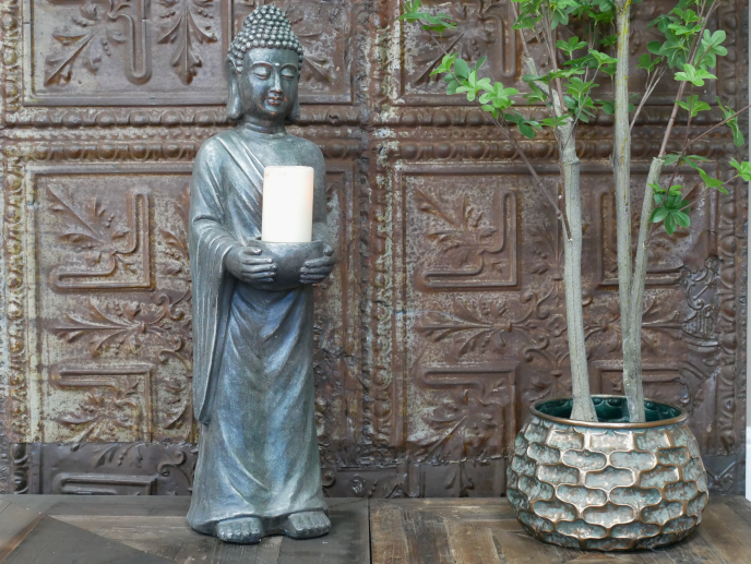 Tranquil Buddha Candle Holder Garden Statue