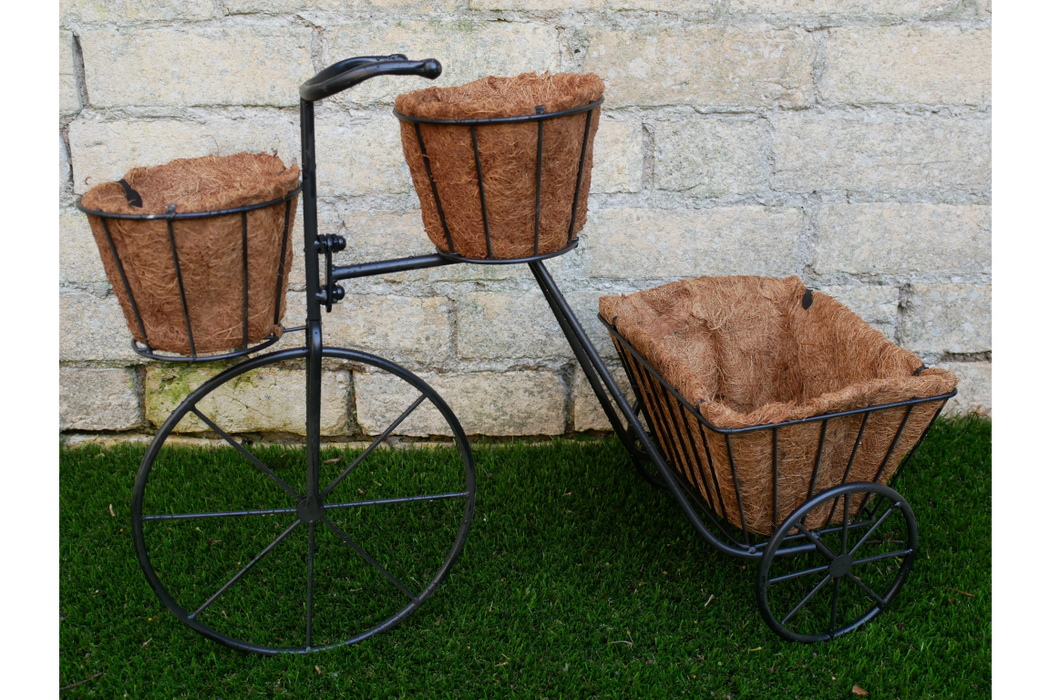 Outdoor Garden Planters, Black Metal, Bike 