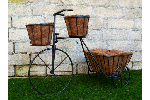 Outdoor Garden Planters, Black Metal, Bike 