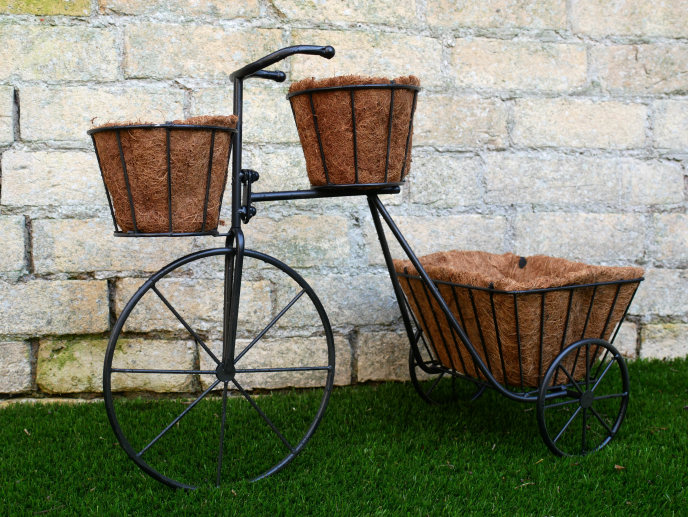 Outdoor Garden Planters, Black Metal, Bike