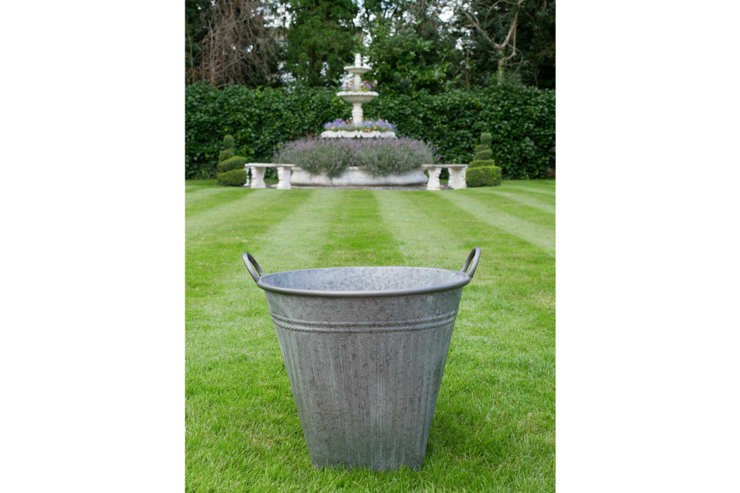 Outdoor Garden Planters, Grey Metal, Round, Planter