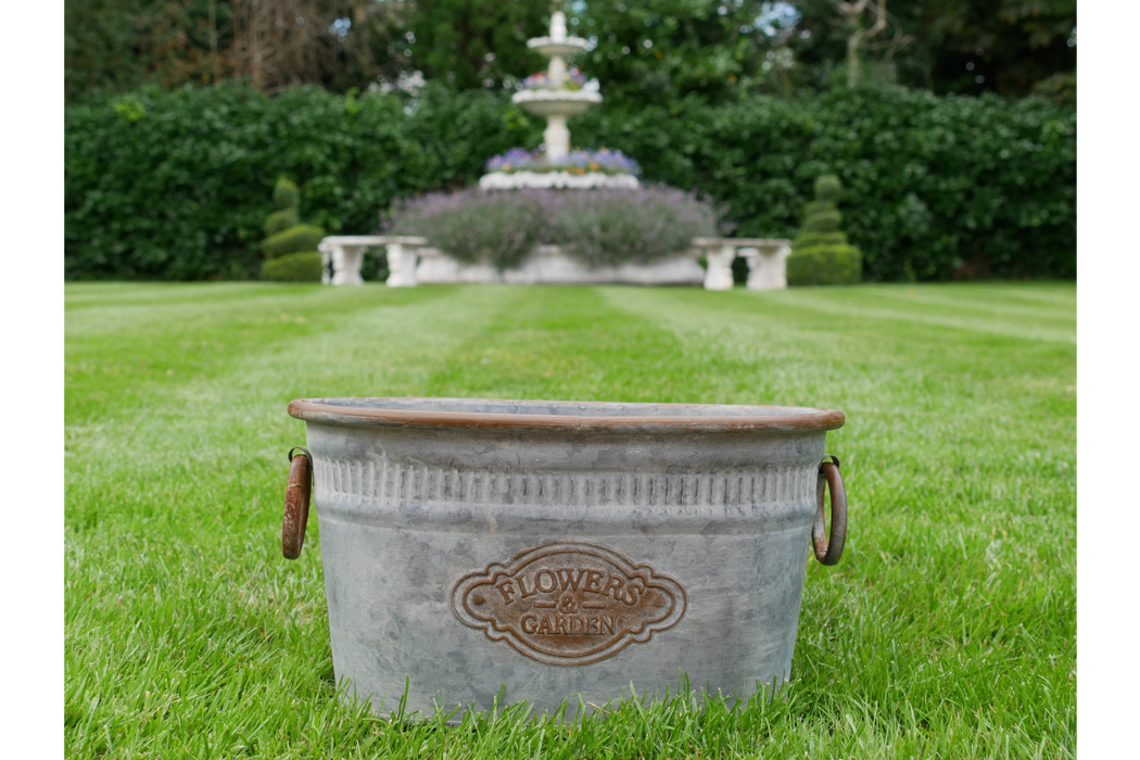 Outdoor Garden Planters, Grey Metal, Round, Planter