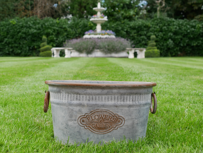 Outdoor Garden Planters, Grey Metal, Round, Planter