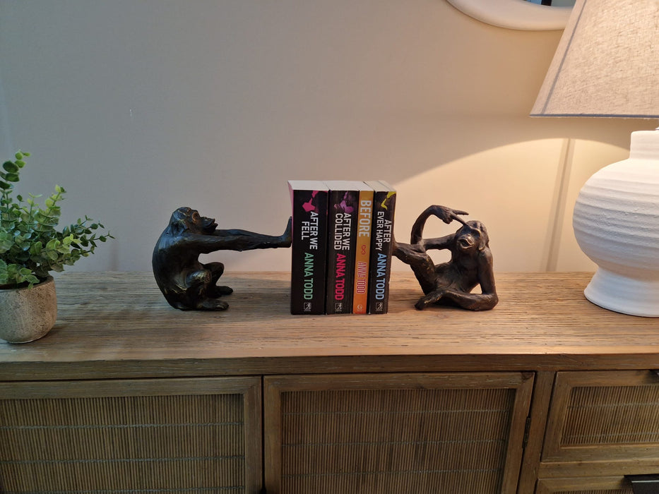 Antique Bronze Monkey Bookends – Playful Artistic Pair