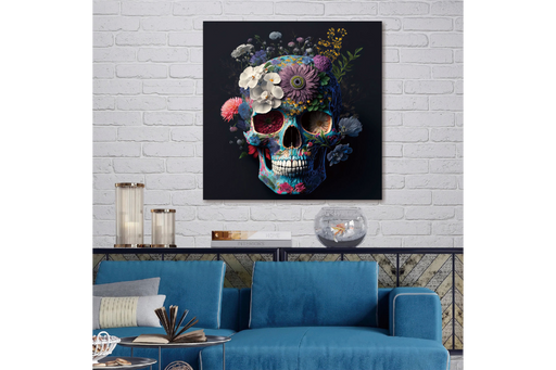 Vivid Floral Skull Wall Art – High Quality Glass Finish  