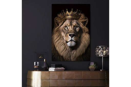 Elegant Royal Glass Animal Wall Art – Crowned Lion Portrait & High Quality Finish  