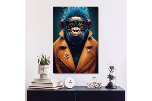 Edgy Glass Animal Wall Art – Punk Monkey Portrait & High Quality Finish  