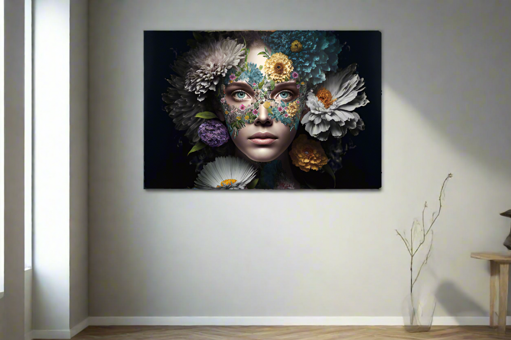 Female Glass Wall Art 'Woman With A Floral Mask