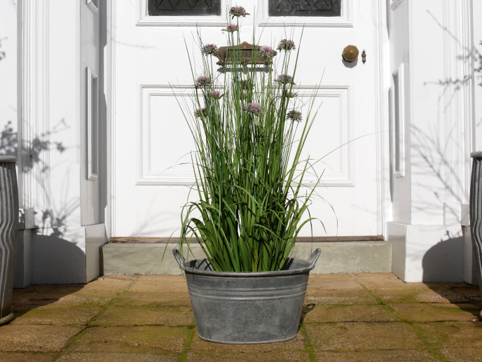 Outdoor Garden Planters, Silver Metal, Round, Planter