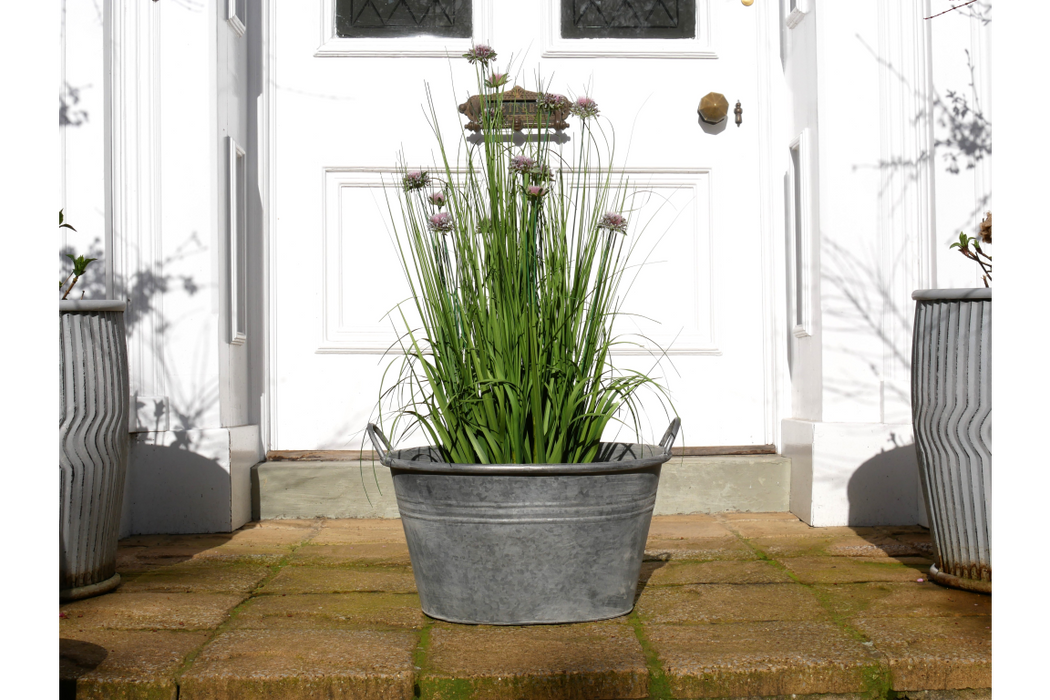 Outdoor Garden Planters, Silver Metal, Round, Planter