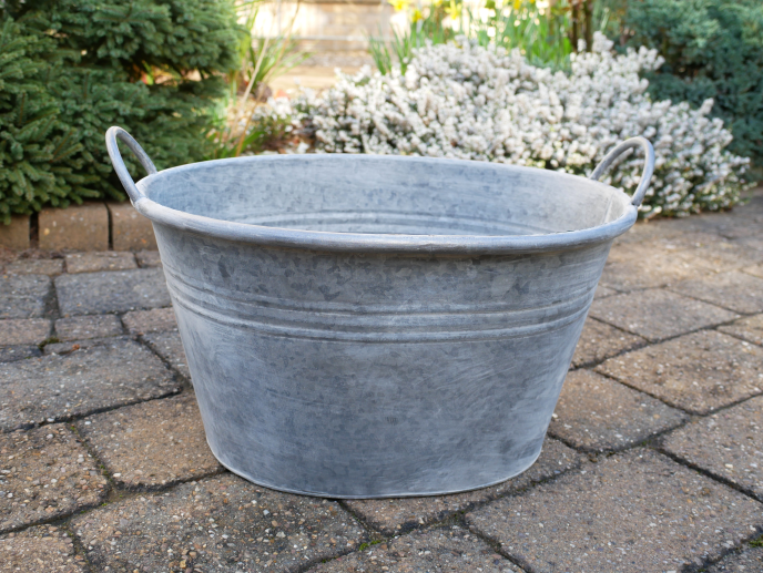 Outdoor Garden Planters, Silver Metal, Round, Planter