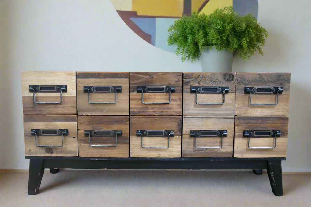 Rustic Industrial Multi-Drawer Storage Unit