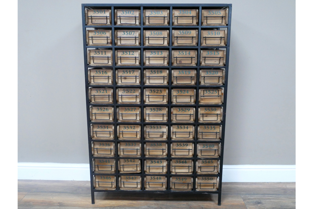 Rustic Vintage Multi-Drawer Wood & Metal Cabinet