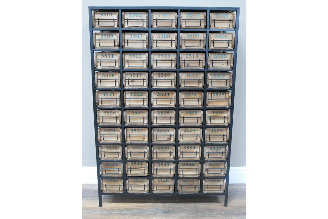 Rustic Vintage Multi-Drawer Wood & Metal Cabinet