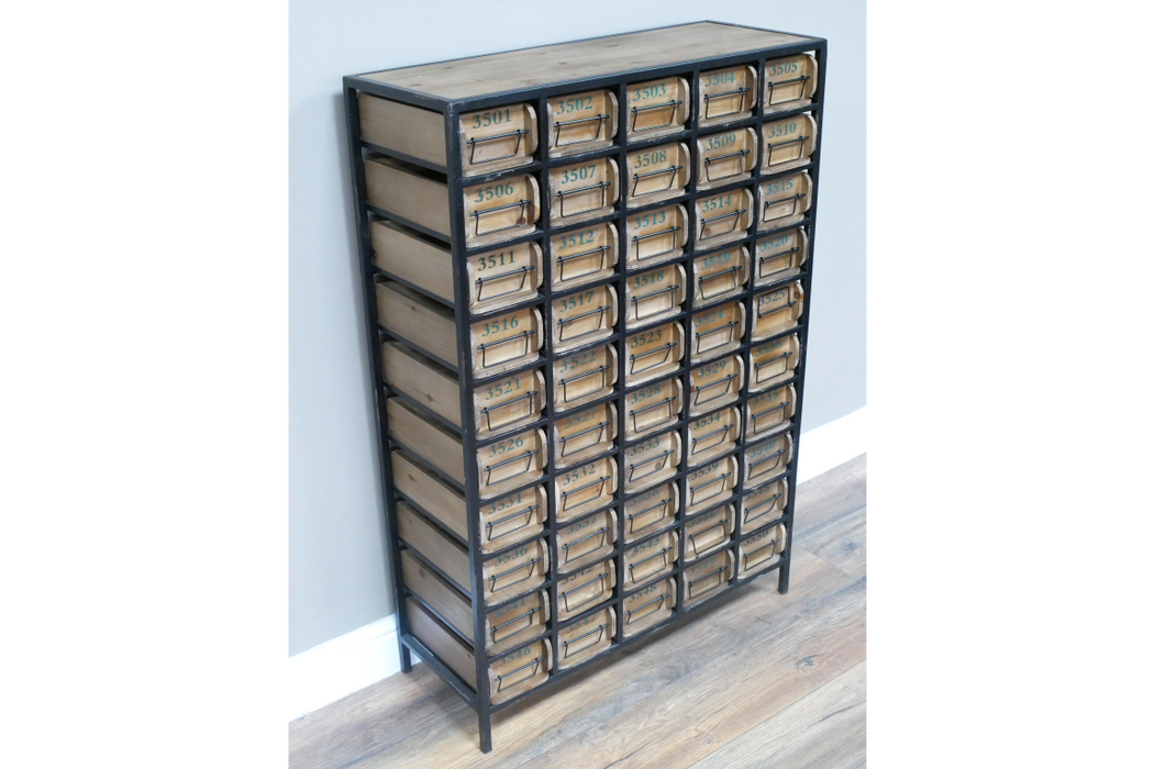 Rustic Vintage Multi-Drawer Wood & Metal Cabinet