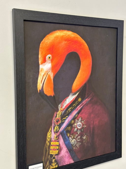 Sophisticated Regal Flamingo Wall Art – Black Frame & Vibrant Design  