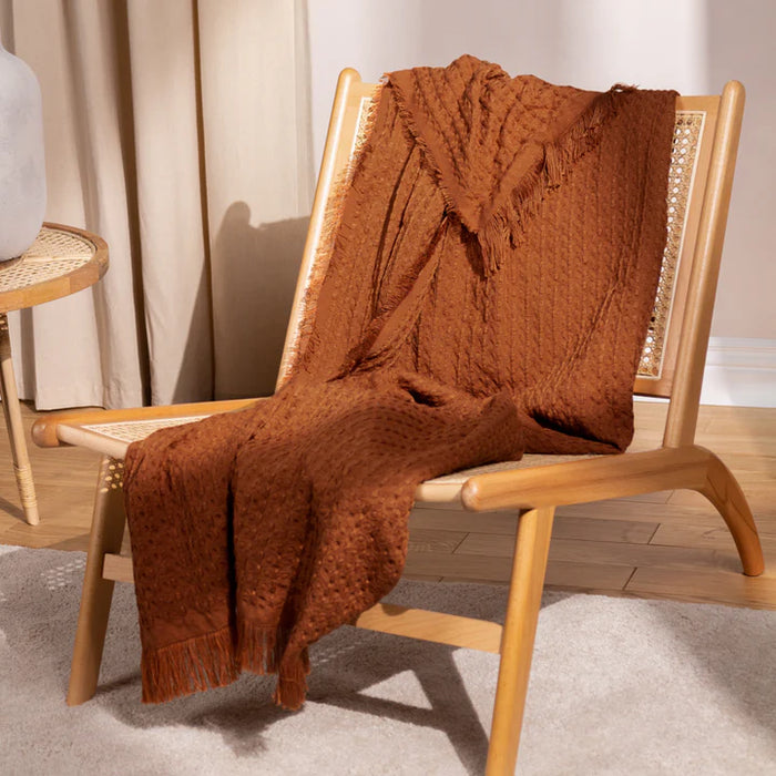 Abel Waffle Throw, Stripe, Brown, Pecan