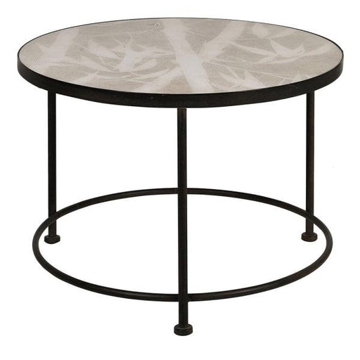 S Bamboo Round Table – Iron Frame with Glass and Bamboo-Inspired Paper Design