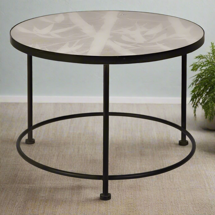 Bamboo Round Coffee Table – Iron Frame with Glass Bamboo Design - Small