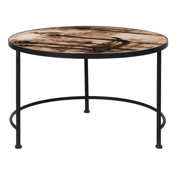 Black Metal Base L Venezia Round Table With Printed Glass Top