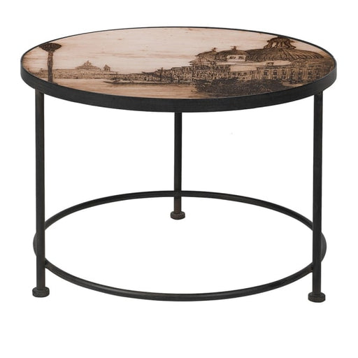 Black Metal Frame S Venezia Round Table With Printed Glass Top