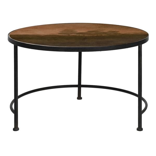 Black Metal Base L Misty Evening Round Table With Printed Glass Top