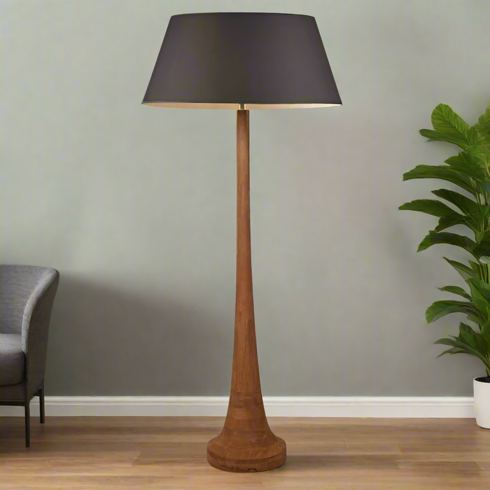 Pari Mango Wood Floor Lamp with Black Shade