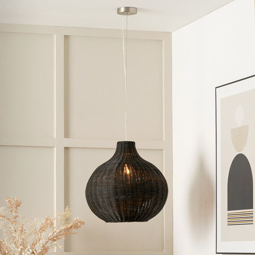 Allona Black Woven Rattan Ceilling Light Pendant