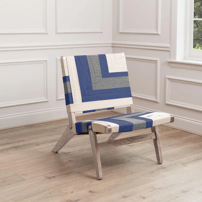 Ballari Blue & Cream Woven Accent Chair - 84cm