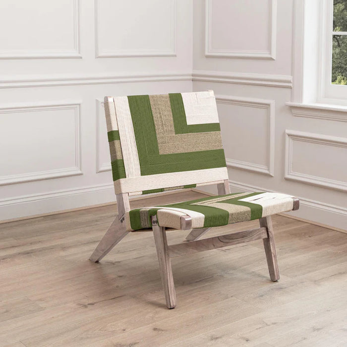 Ballari Oliove Green & Cream Woven Accent Chair - 84cm