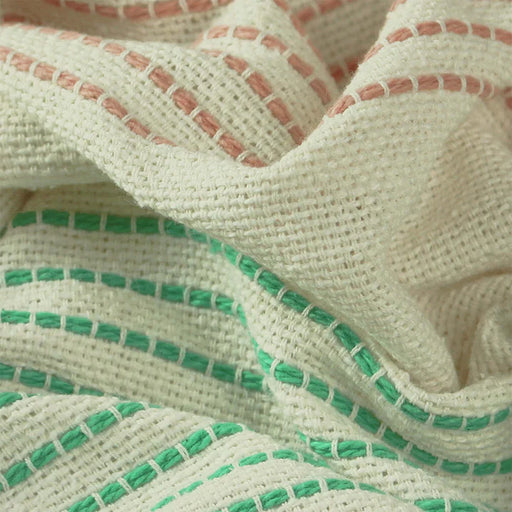 Banda Cream Tasselled Throw, Stripe, Mint, Pink