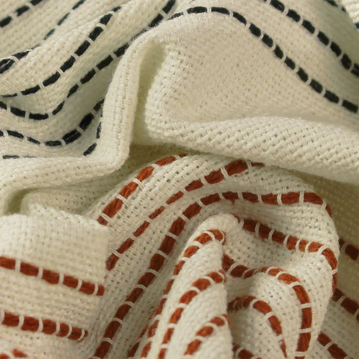 Banda Cream Tasselled Throw, Stripe, Pecan, Black