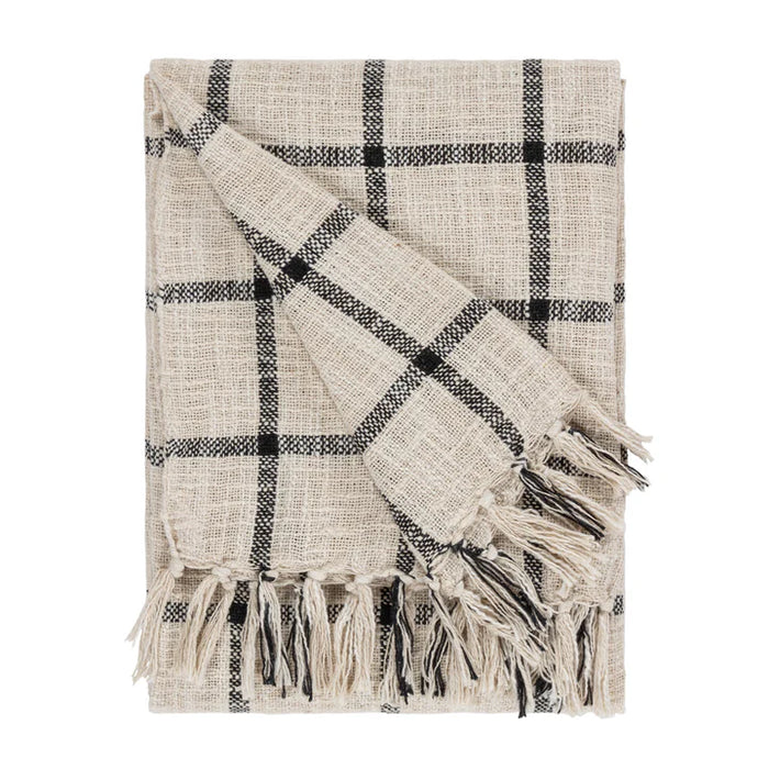 Beni White Throw, Check, Natural, Black