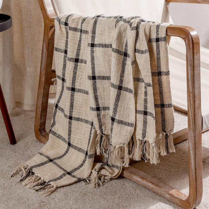 Beni White Throw, Check, Natural, Black