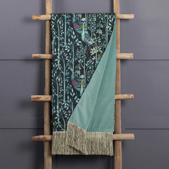 Bennu Printed Throw, Botanical, Blue, Emerald