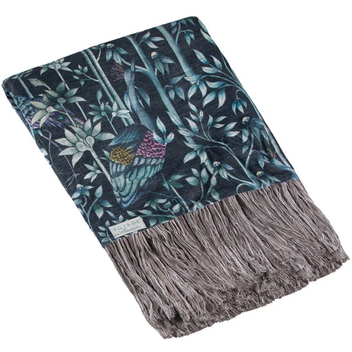 Bennu Printed Throw, Botanical, Blue, Emerald, Animal